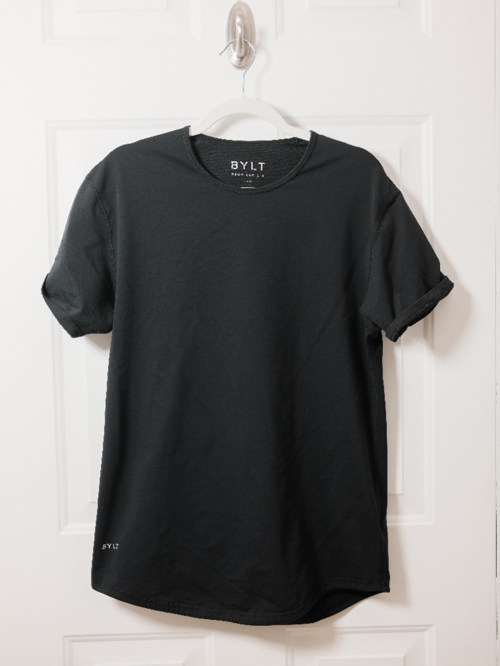 BYLT Basics Drop Cut Luxe Black T-Shirt Men’s Medium Short Sleeve Curved Hem
